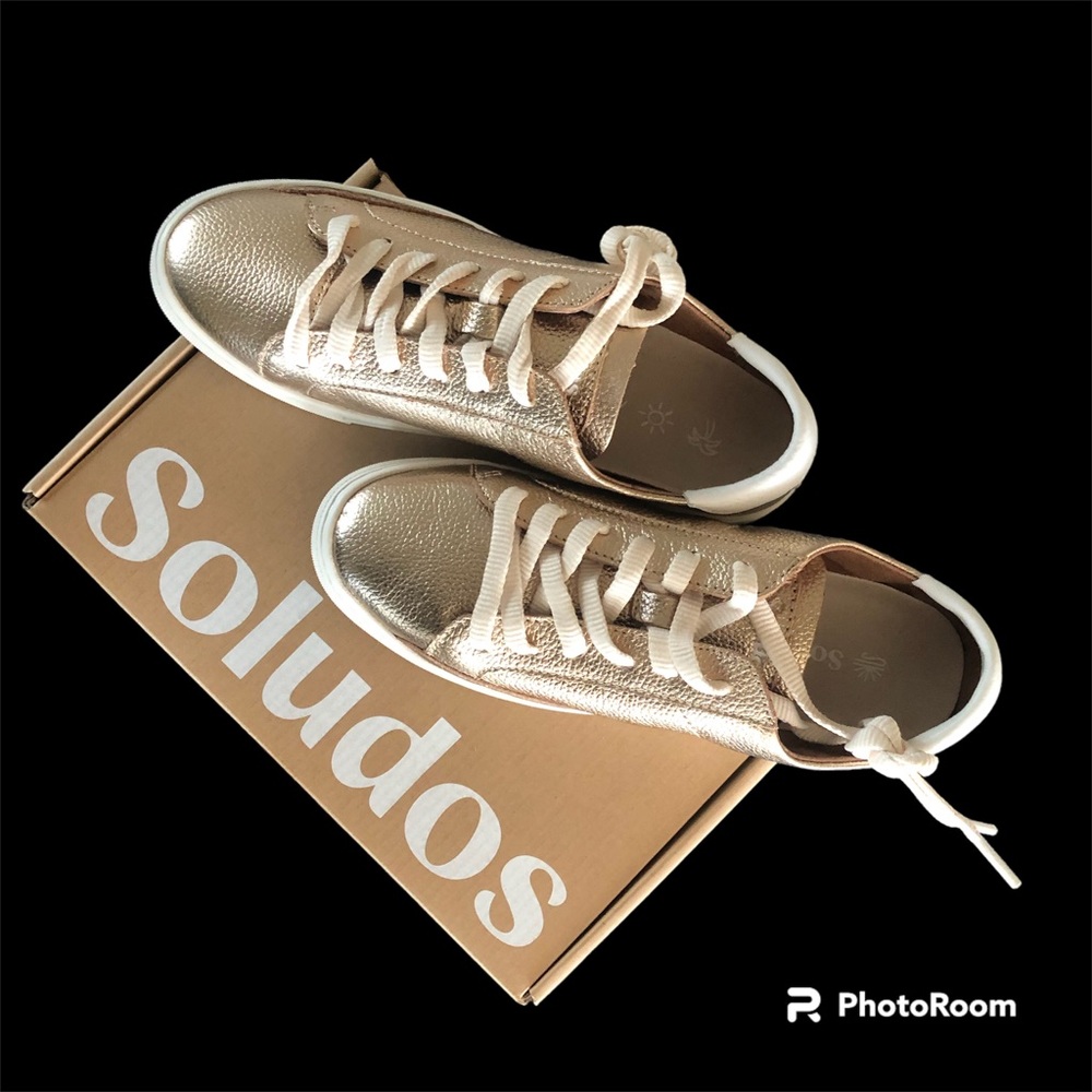 NEW SOLUDOS Ibiza Platform Rose Metallic Sneakers